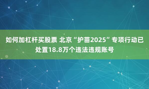 如何加杠杆买股票 北京“护苗2025”专项行动已处置18.8万个违法违规账号